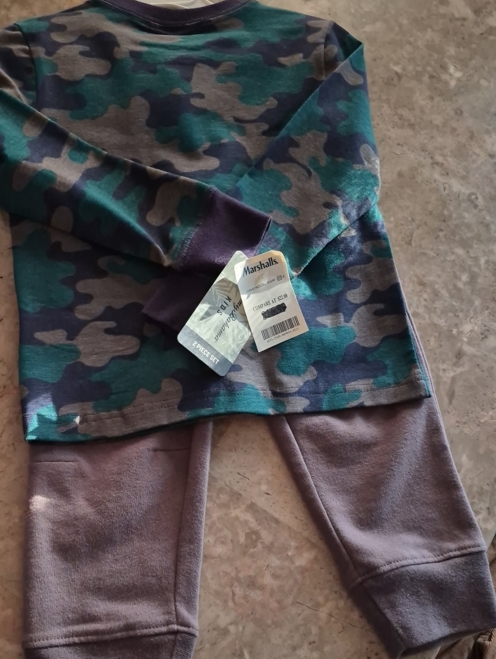 Marshalls Green & Gray Camo Top with Gray Jogger Bottoms